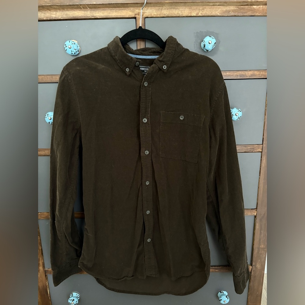 Forever 21 Men's Dark Olive Button Down Shirt